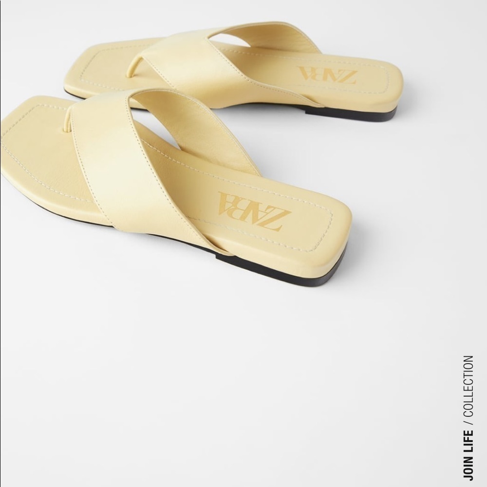 ZARA - BNWT Wide Strap Leather Flat Slide Sandals Size US 9